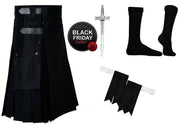 Black Friday Scottish Men Black Utility Kilt Leather Straps Fashion Active Sport Kilt Set - #Kilts Boutique#