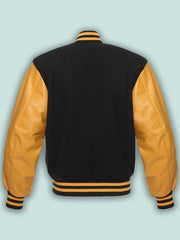 Black & Gold Varsity Letterman baseball jacket Wool Body & Leather Sleeves - #Kilts Boutique#