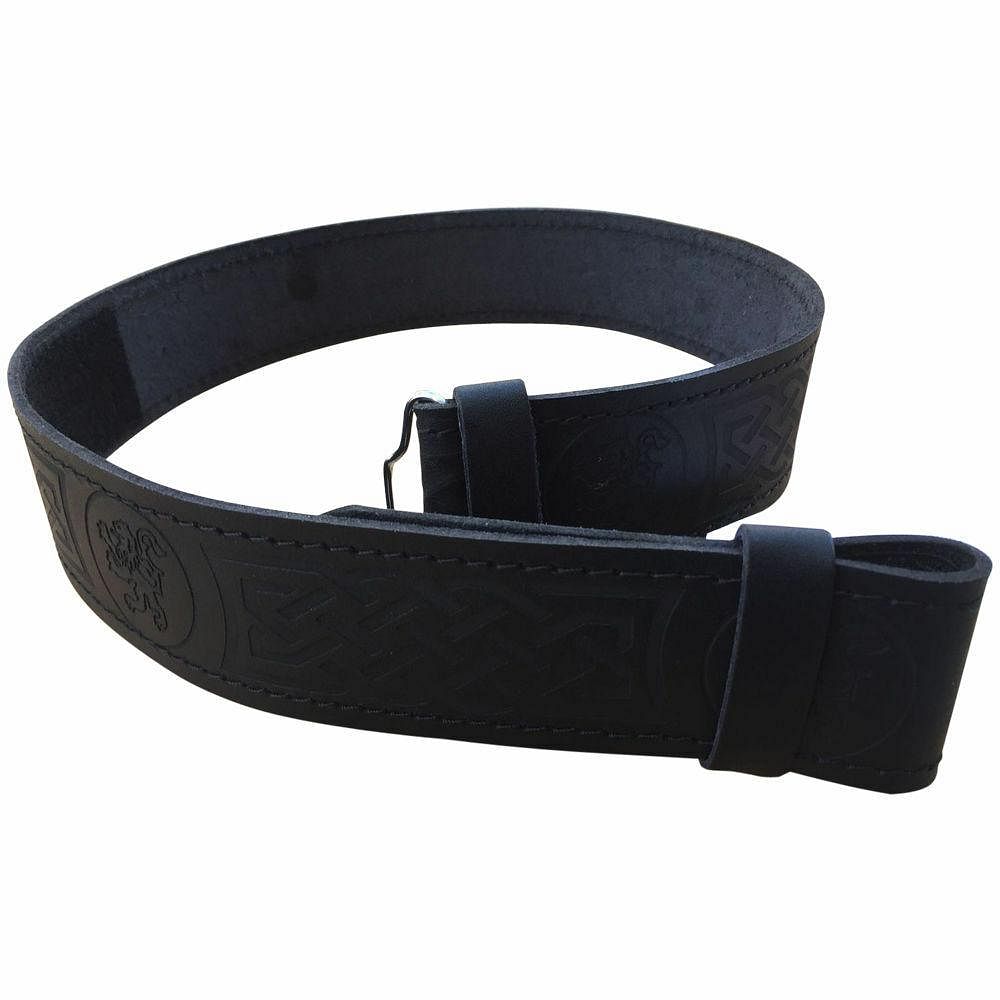 Black Leather Kilt Belt Embossed Celtic Scottish Thistle Belts Lion Rampant - #Kilts Boutique#