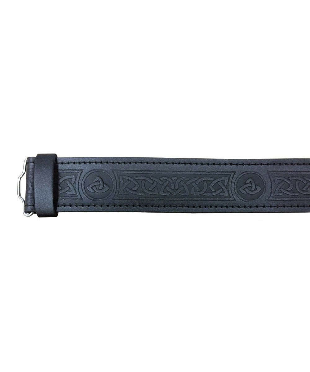 Black Leather Kilt Belt Embossed Celtic Scottish Thistle Belts Lion Rampant - #Kilts Boutique#