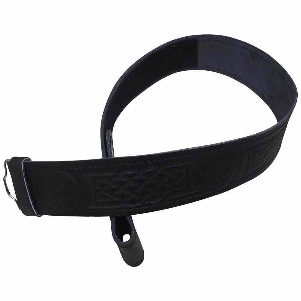 Black Leather Kilt Belt Embossed Celtic Scottish Thistle Belts Lion Rampant - #Kilts Boutique#