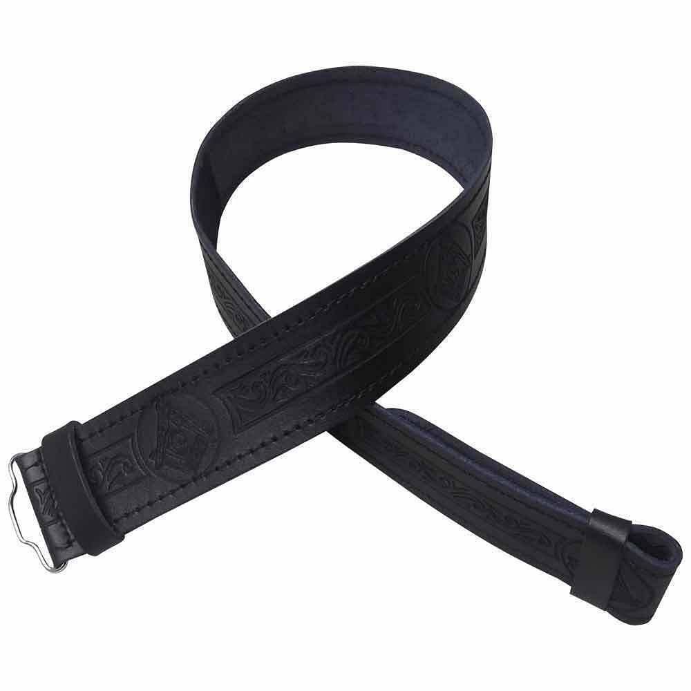 Black Leather Kilt Belt Embossed Celtic Scottish Thistle Belts Lion Rampant - #Kilts Boutique#