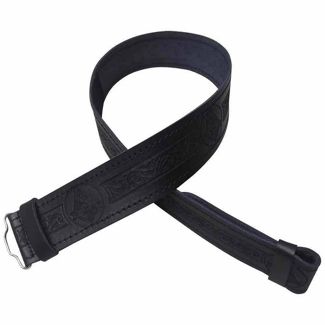 Black Leather Kilt Belt Embossed Celtic Scottish Thistle Belts Lion Rampant - #Kilts Boutique#