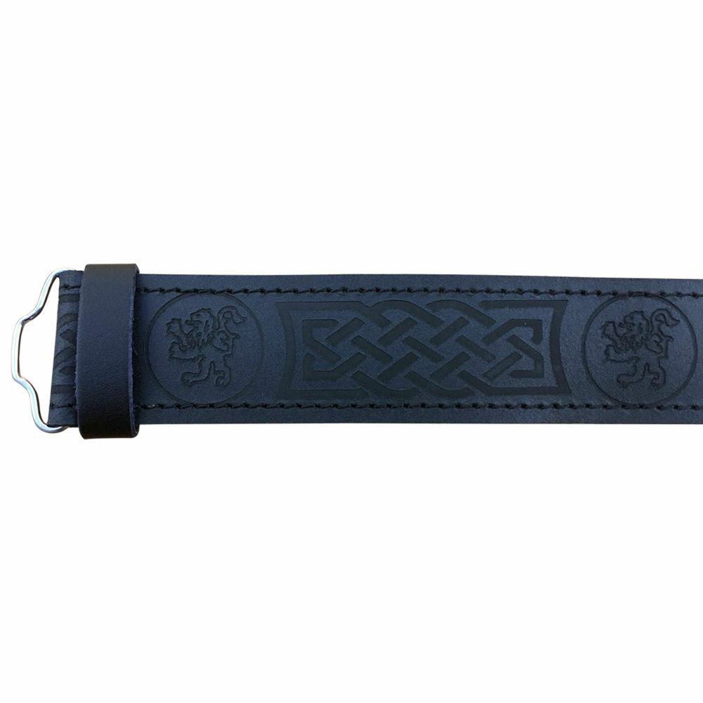 Black Leather Kilt Belt Embossed Celtic Scottish Thistle Belts Lion Rampant - #Kilts Boutique#