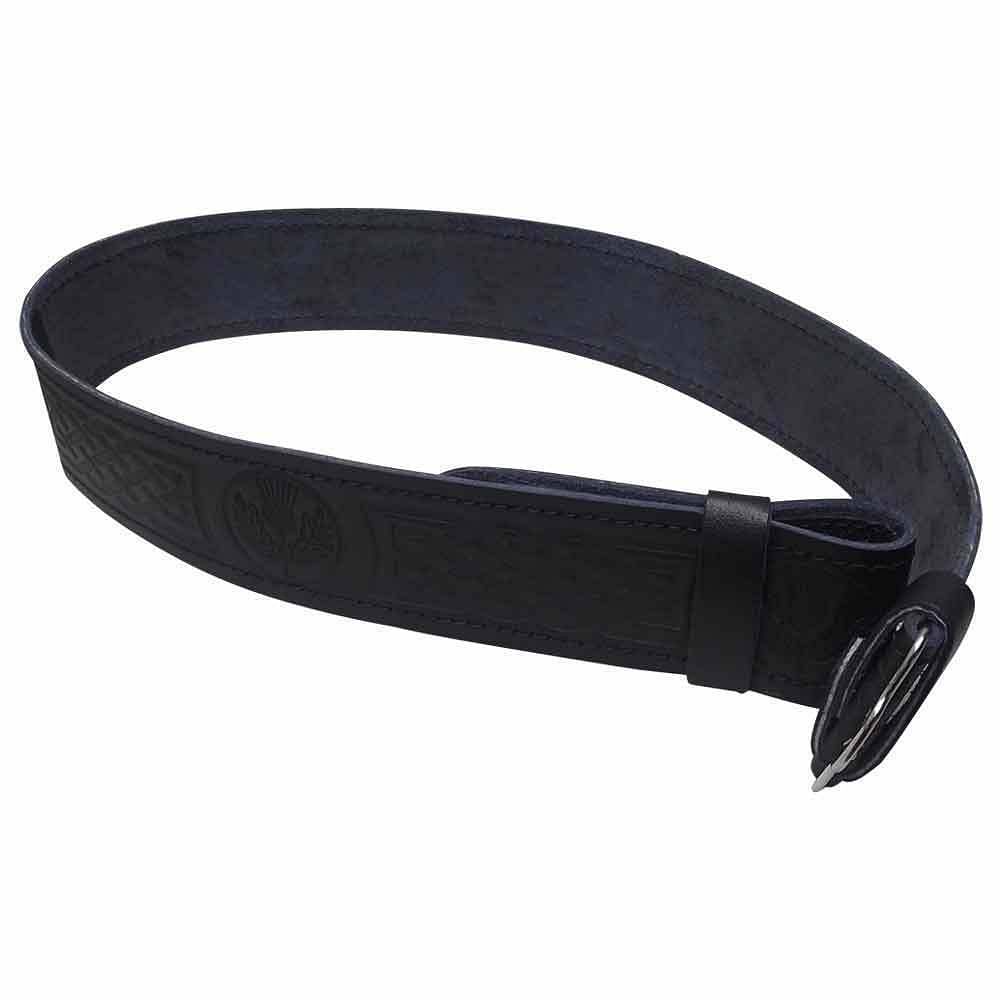 Black Leather Kilt Belt Embossed Celtic Scottish Thistle Belts Lion Rampant - #Kilts Boutique#
