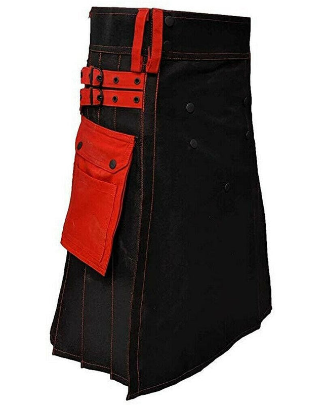 Black & Red Cotton Fashion / Sports Utility Great Scottish Kilt For Men - #Kilts Boutique#