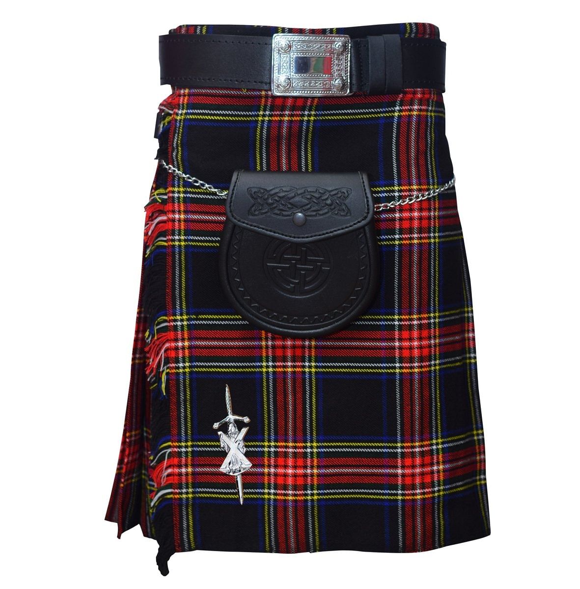 Black Stewart 8 Yard Traditional Highland Tartan Scottish Men's Kilt Outfit Set - #Kilts Boutique#