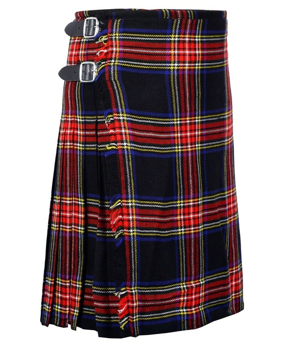 Black Stewart 8 Yard Traditional Highland Tartan Scottish Men's Kilt Outfit Set - #Kilts Boutique#