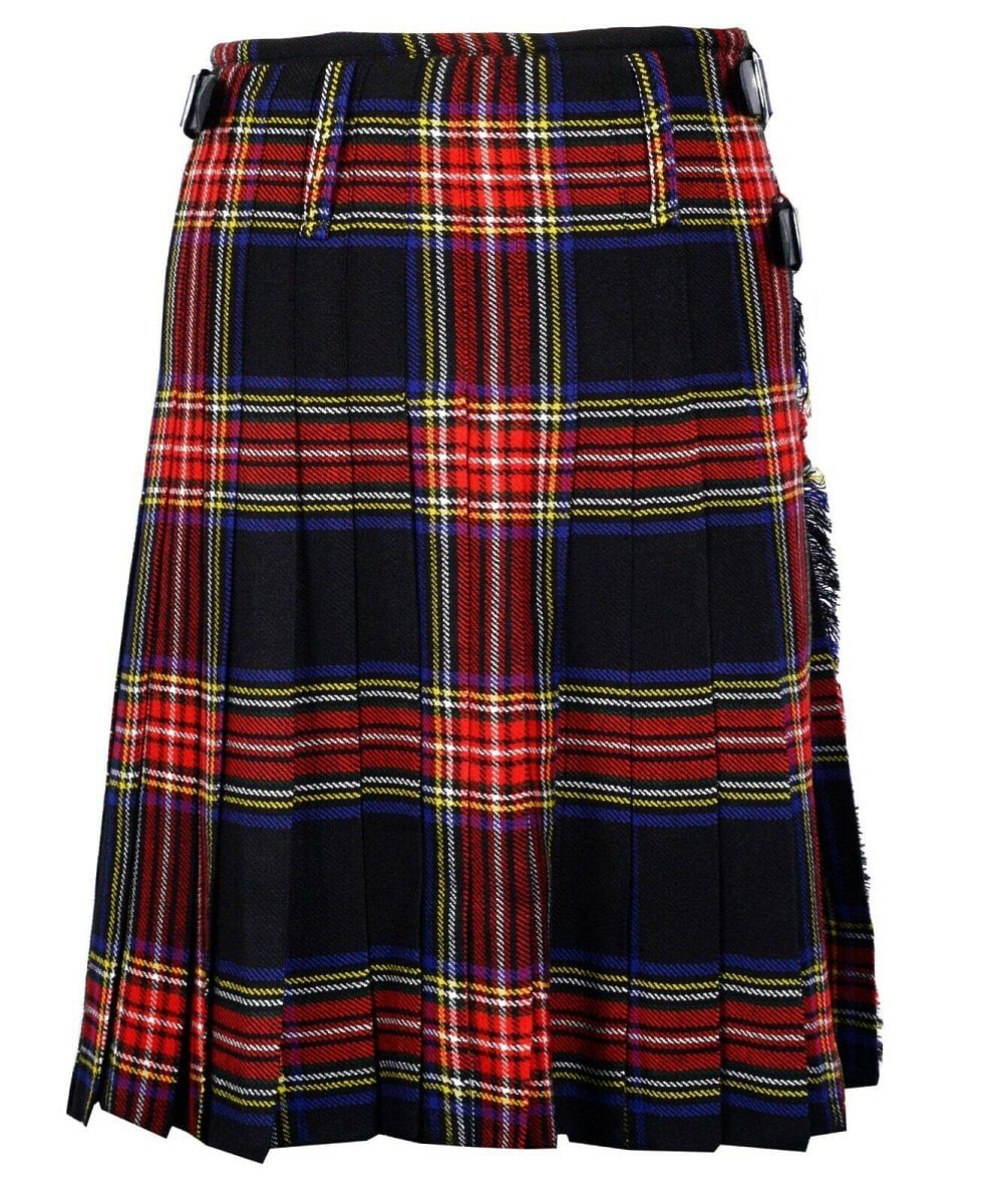 Black Stewart 8 Yard Traditional Highland Tartan Scottish Men's Kilt Outfit Set - #Kilts Boutique#