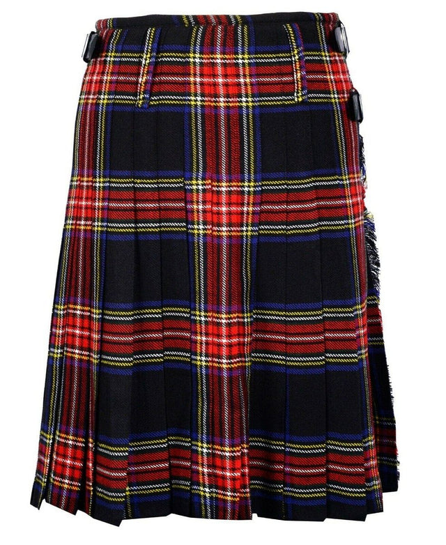 Black Stewart 8 Yard Traditional Highland Tartan Scottish Men's Kilt Outfit Set - #Kilts Boutique#