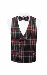 Black Stewart Scottish Men Traditional Tartan Waistcoat,Double Breasted Shawl Lapel with Bow Tie - #Kilts Boutique#