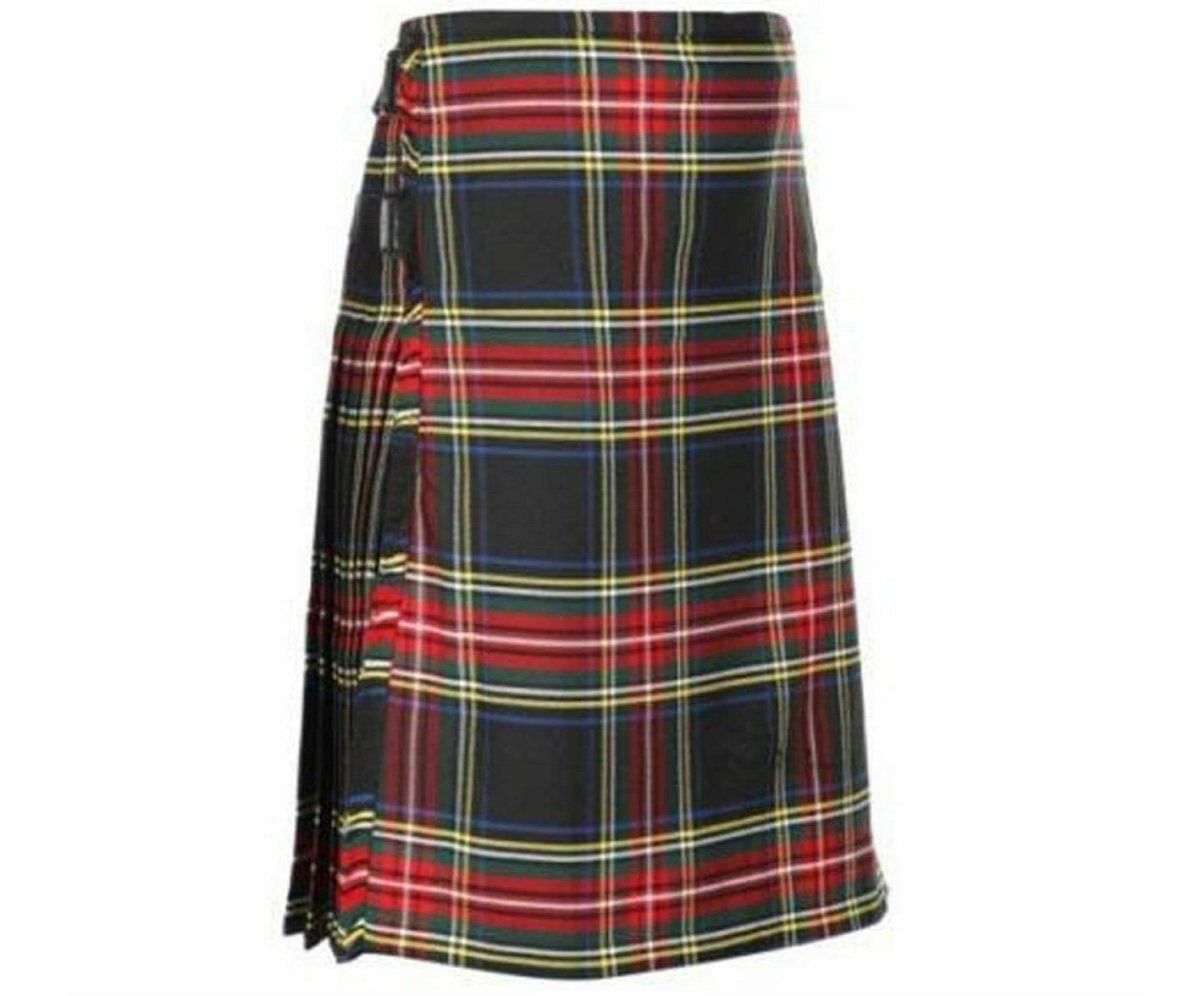 Black Stewart Scottish Men's Traditional 5 Yard Highland Tartan Kilt Length 24" - #Kilts Boutique#