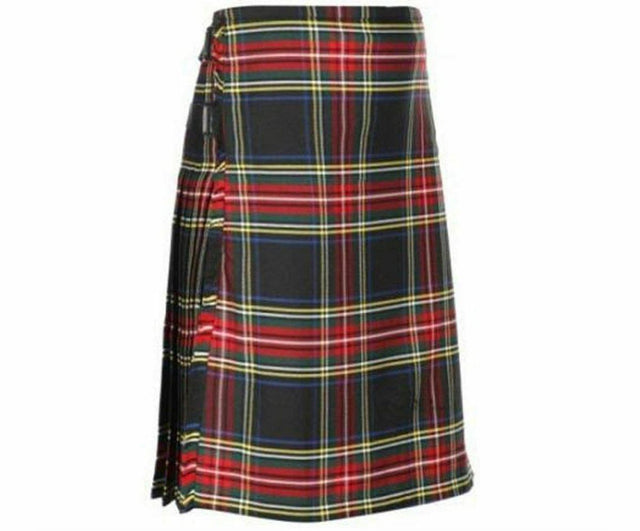 Black Stewart Scottish Men's Traditional 5 Yard Highland Tartan Kilt Length 24" - #Kilts Boutique#