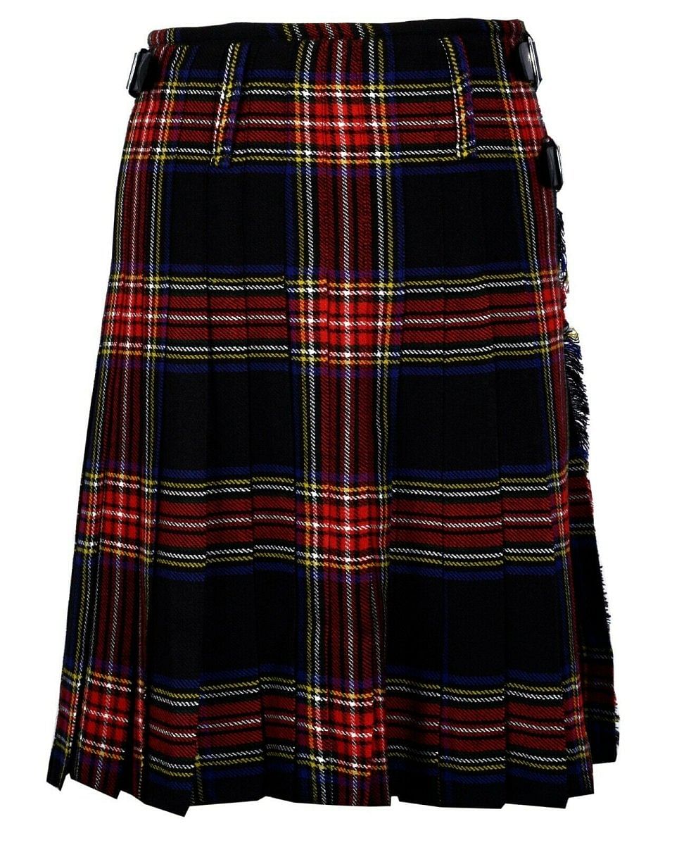 Black Stewart Tartan 8 Yard Handmade 16oz Traditional HeavyWeight Kilt 24" Drop - #Kilts Boutique#