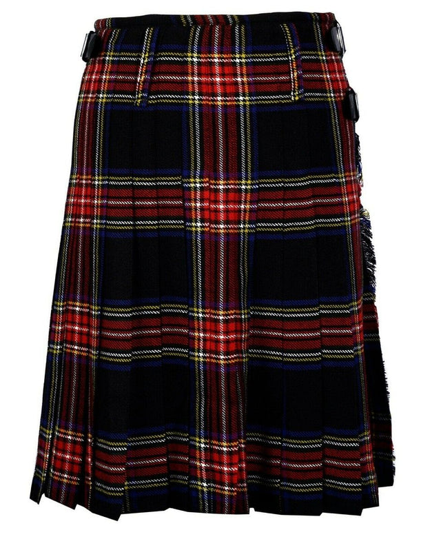 Black Stewart Tartan 8 Yard Handmade 16oz Traditional HeavyWeight Kilt 24" Drop - #Kilts Boutique#