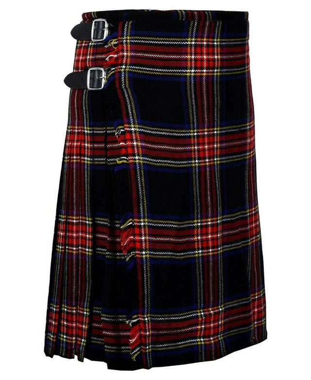 Black Stewart Tartan 8 Yard Handmade 16oz Traditional HeavyWeight Kilt 24" Drop - #Kilts Boutique#