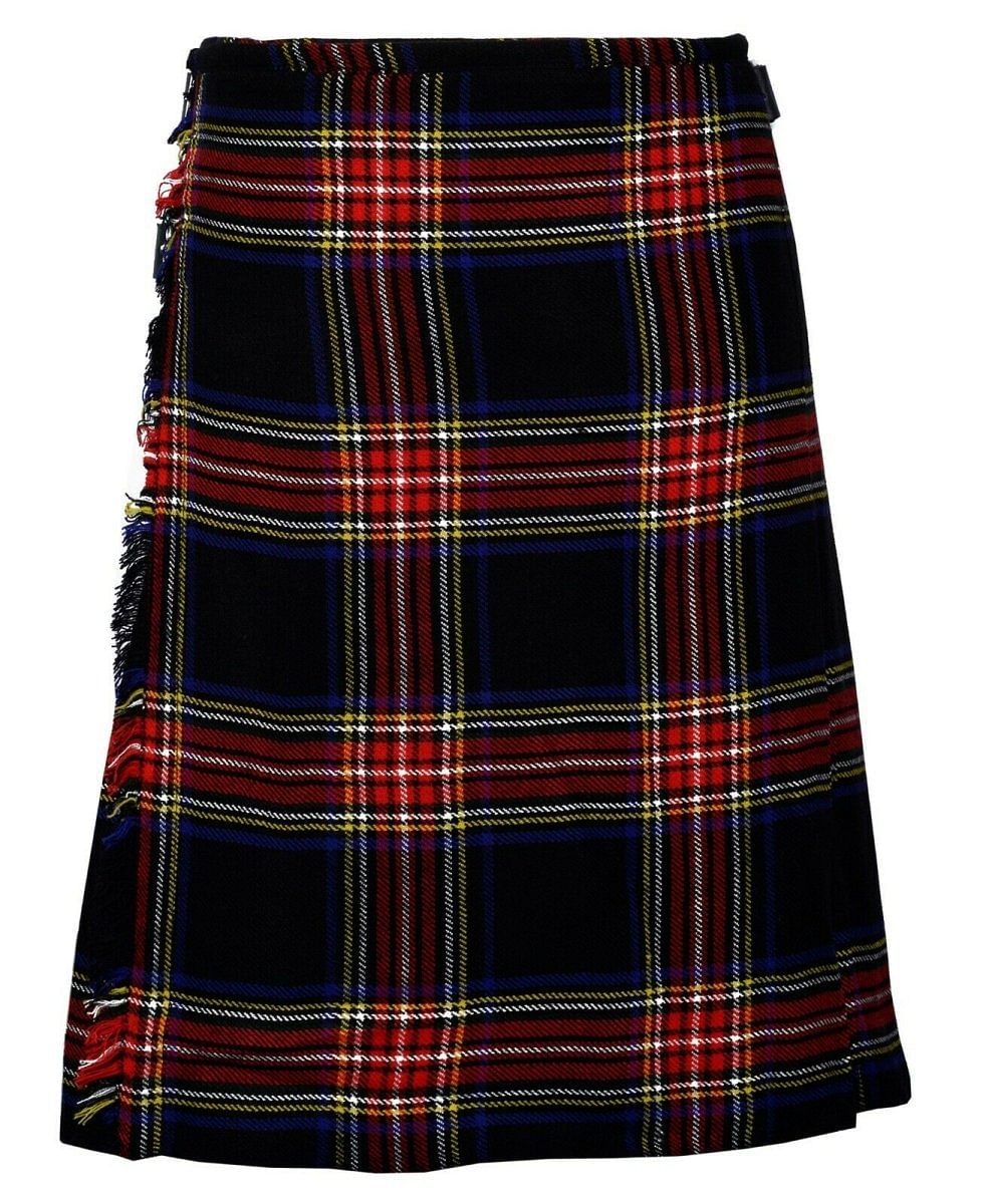Black Stewart Tartan 8 Yard Handmade 16oz Traditional HeavyWeight Kilt 24" Drop - #Kilts Boutique#