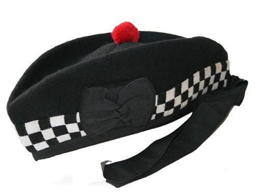 Black & White Diced Scottish Highland Wear Acrylic Wool Traditional Tartan Glengarry Cap / Kilt Hat - #Kilts Boutique#