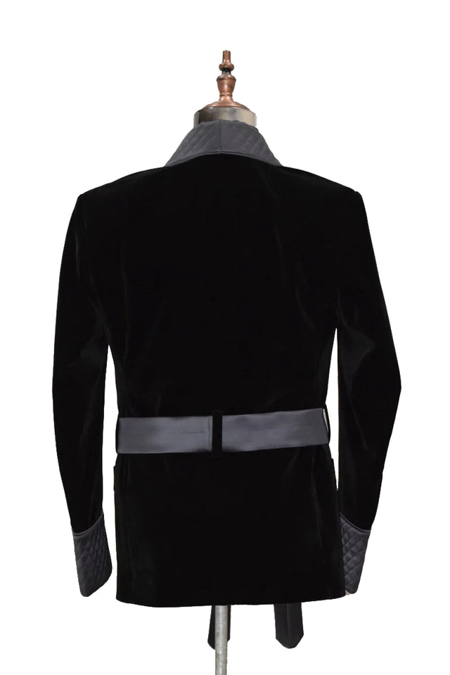 Mens Black & Grey Smoking Jacket Designer Elegant Fashion velvet Coat