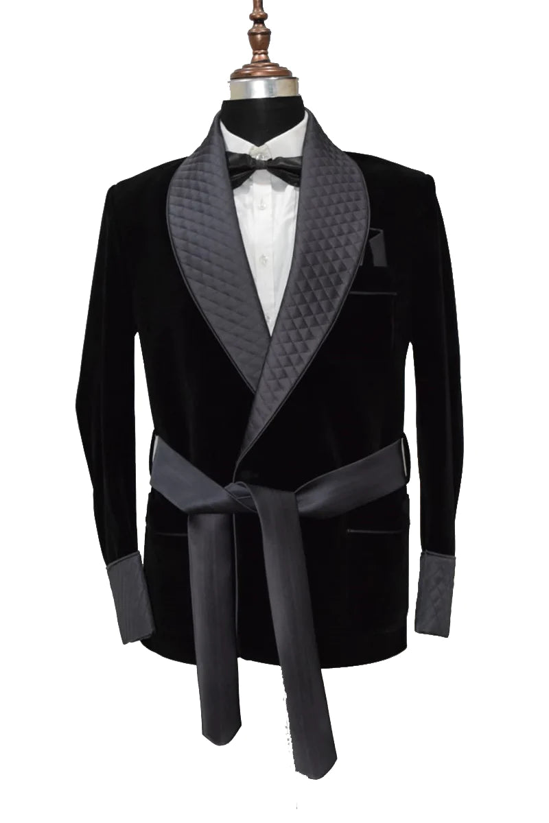 Mens Black & Grey Smoking Jacket Designer Elegant Fashion velvet Coat