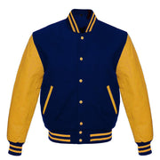 Blue & Yellow Varsity Letterman baseball jacket Wool Body & Leather Sleeves - #Kilts Boutique#