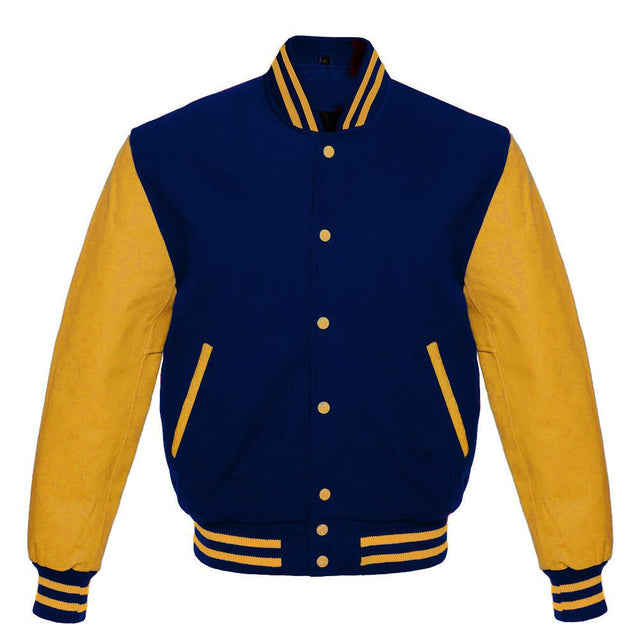 Blue & Yellow Varsity Letterman baseball jacket Wool Body & Leather Sleeves - #Kilts Boutique#
