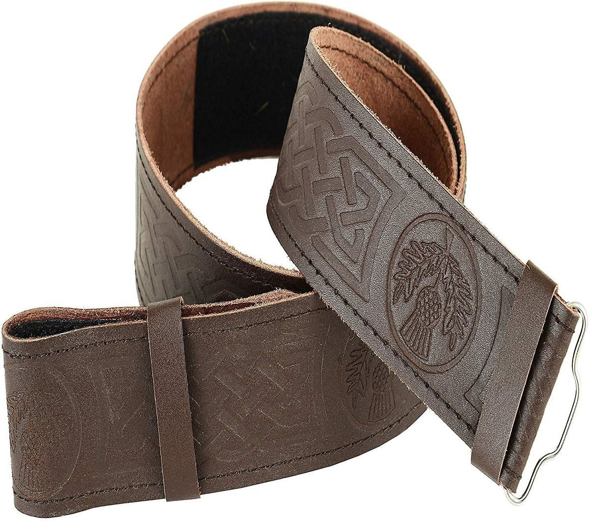 Brown Thistle Real Leather Kilt Belt Embossed Celtic Scottish