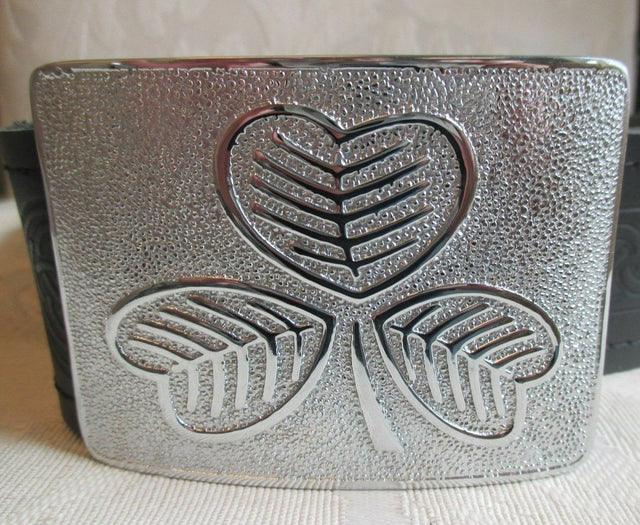 Celtic Embossed Black Leather Belt & Irish Shamrock Buckle Kilt - #Kilts Boutique#