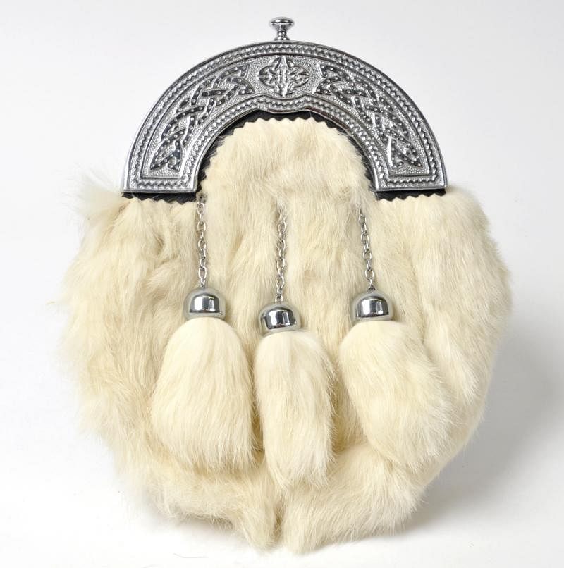 Chrome Cetlic Cantle Full Dress Off White Rabbit fur Sporran - #Kilts Boutique#