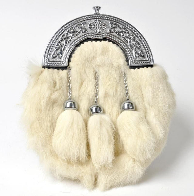 Chrome Cetlic Cantle Full Dress Off White Rabbit fur Sporran - #Kilts Boutique#