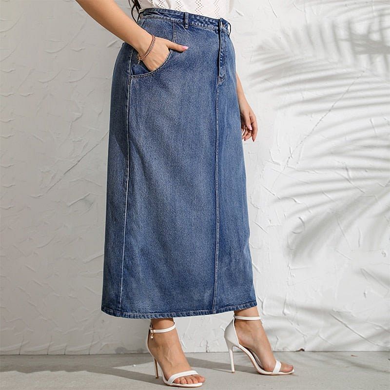Denim Skirt 4XL 5XL Fashion Korean Long Skirt Stitching Autumn Winter Streetwear Oversize Blue Woman Skirts - #Kilts Boutique#