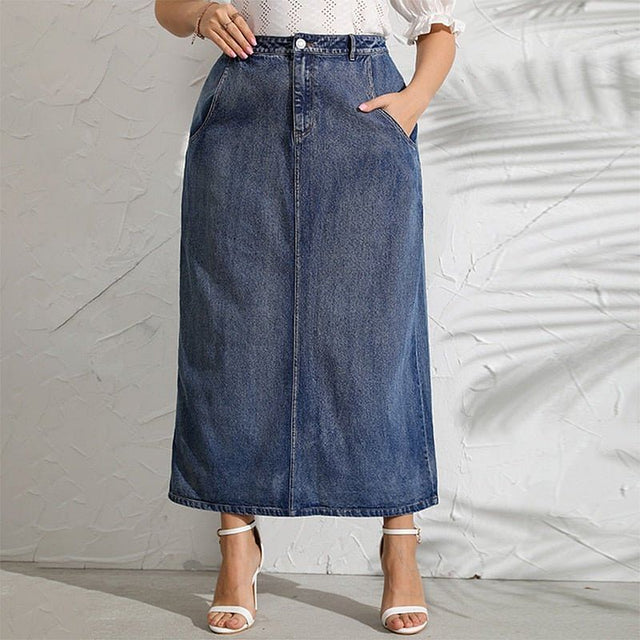 Denim Skirt 4XL 5XL Fashion Korean Long Skirt Stitching Autumn Winter Streetwear Oversize Blue Woman Skirts - #Kilts Boutique#
