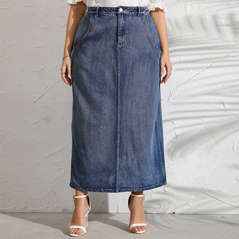 Denim Skirt 4XL 5XL Fashion Korean Long Skirt Stitching Autumn Winter Streetwear Oversize Blue Woman Skirts - #Kilts Boutique#