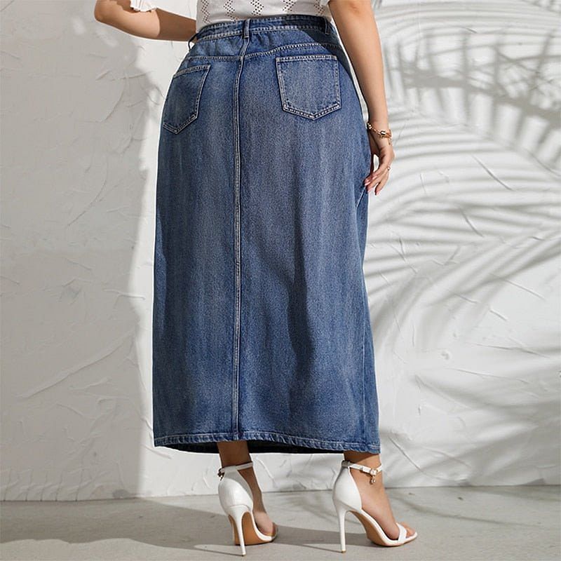 Denim Skirt 4XL 5XL Fashion Korean Long Skirt Stitching Autumn Winter Streetwear Oversize Blue Woman Skirts - #Kilts Boutique#
