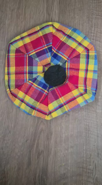 Rainbow Tartan Scottish Highland Wear Wool Tammy Hat Tam O' Shanter