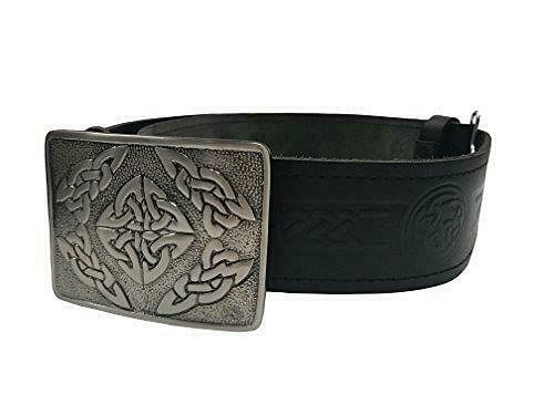 Embossed Celtic Knot Leather Belt & Antiqued Celtic Buckle Scottish Men's Kilt - #Kilts Boutique#