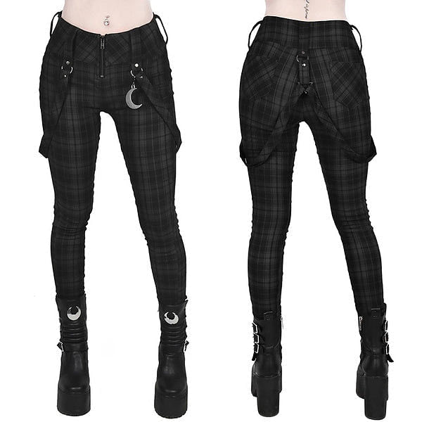Gothic Pants Women Fashion High Waist Zipper Grey Plaid Punk Style Pants Streetwear fashion Casual Ladies Trousers - #Kilts Boutique#