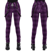 Gothic Pants Women Fashion High Waist Zipper Purple Plaid Punk Style Pants  Streetwear fashion Casual Ladies Trousers