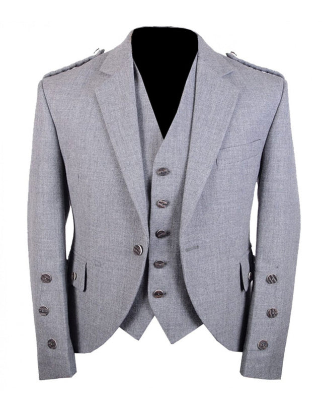 Men's Custom Made Scottish Gray Kilt Argyle Tweed Braemar Jacket and 5 Button Vest Regular Fit