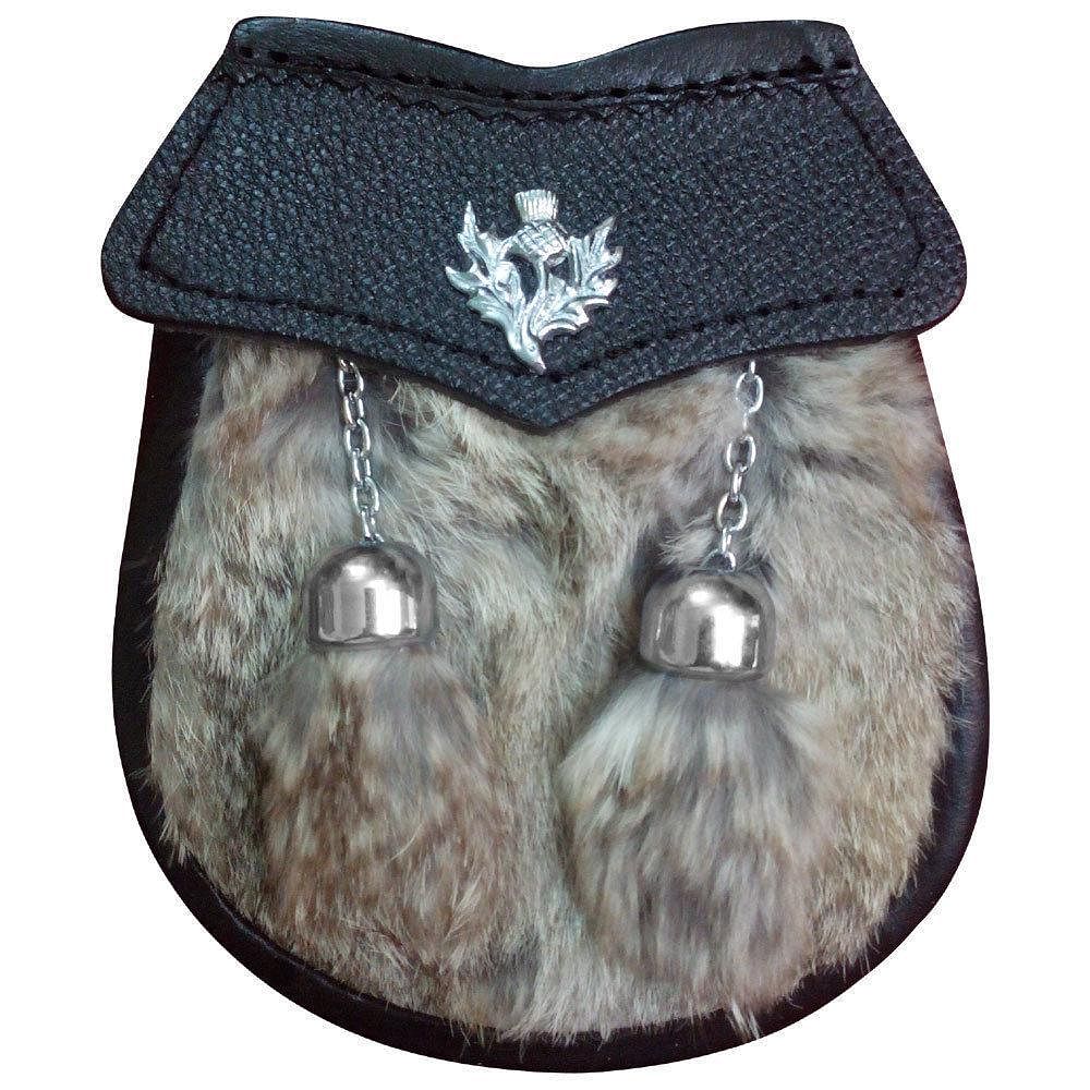 Grey Kids Scottish & Highland Kilt Sporran for Child's Rabbit Fur 2 Tassels Thistle - #Kilts Boutique#