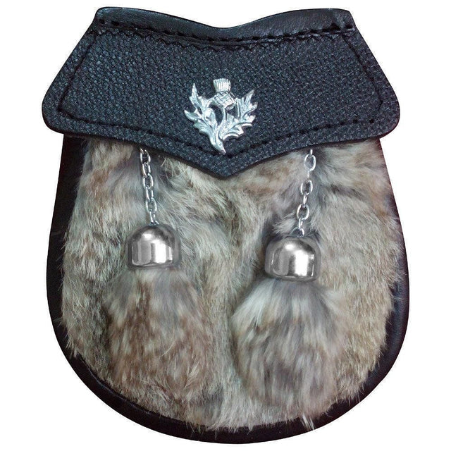 Grey Kids Scottish & Highland Kilt Sporran for Child's Rabbit Fur 2 Tassels Thistle - #Kilts Boutique#