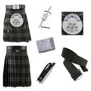 Highland Grey Scottish Men's Kilt Outfit Set White Sporran, Chain, Belt, Buckle, - #Kilts Boutique#