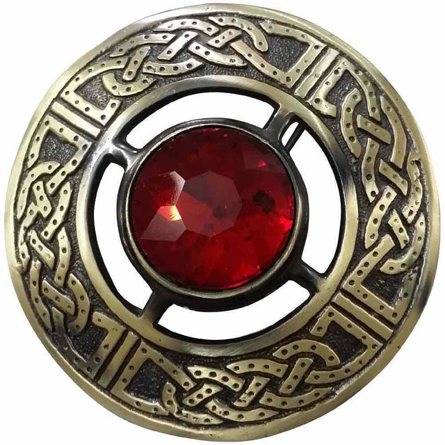 Highland Scottish Celtic Kilt Fly Plaid Brooch Red Stone Antique Finish - #Kilts Boutique#