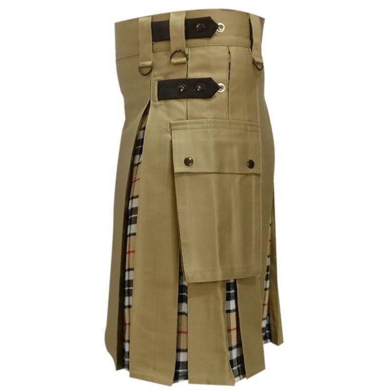 Hybrid Modern Fashion Extendable Brown & Camel Tartan Kilt - #Kilts Boutique#