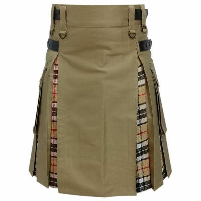 Hybrid Modern Fashion Extendable Brown & Camel Tartan Kilt - #Kilts Boutique#