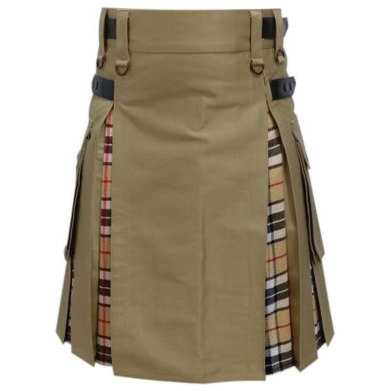Hybrid Modern Fashion Extendable Brown & Camel Tartan Kilt - #Kilts Boutique#