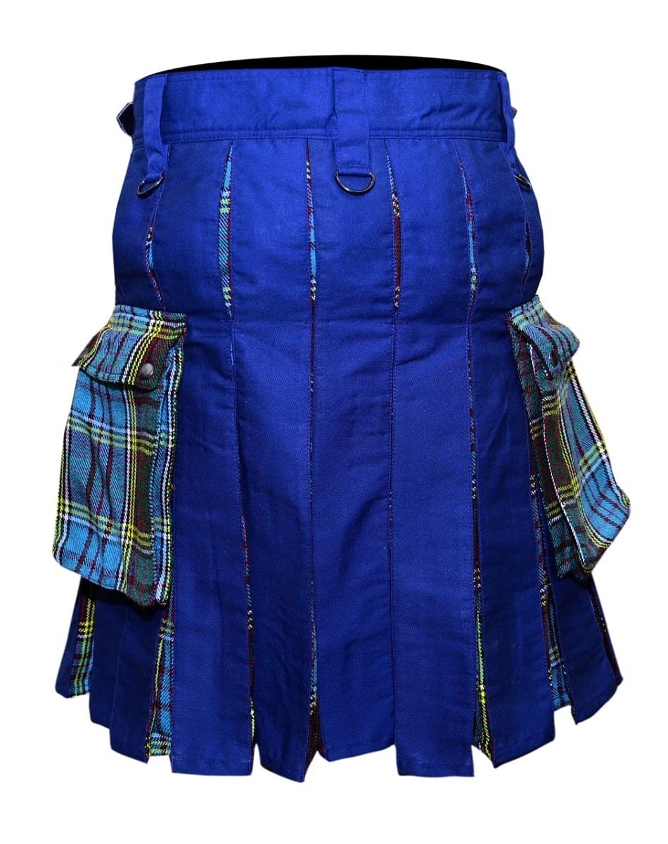 Hybrid Utility Kilt Men 100% Cotton Fashion Dark Blue With Anderson Tartan - #Kilts Boutique#