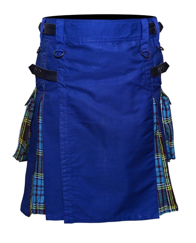 Hybrid Utility Kilt Men 100% Cotton Fashion Dark Blue With Anderson Tartan - #Kilts Boutique#