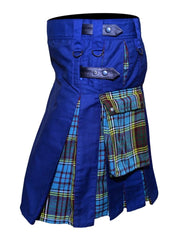 Hybrid Utility Kilt Men 100% Cotton Fashion Dark Blue With Anderson Tartan - #Kilts Boutique#