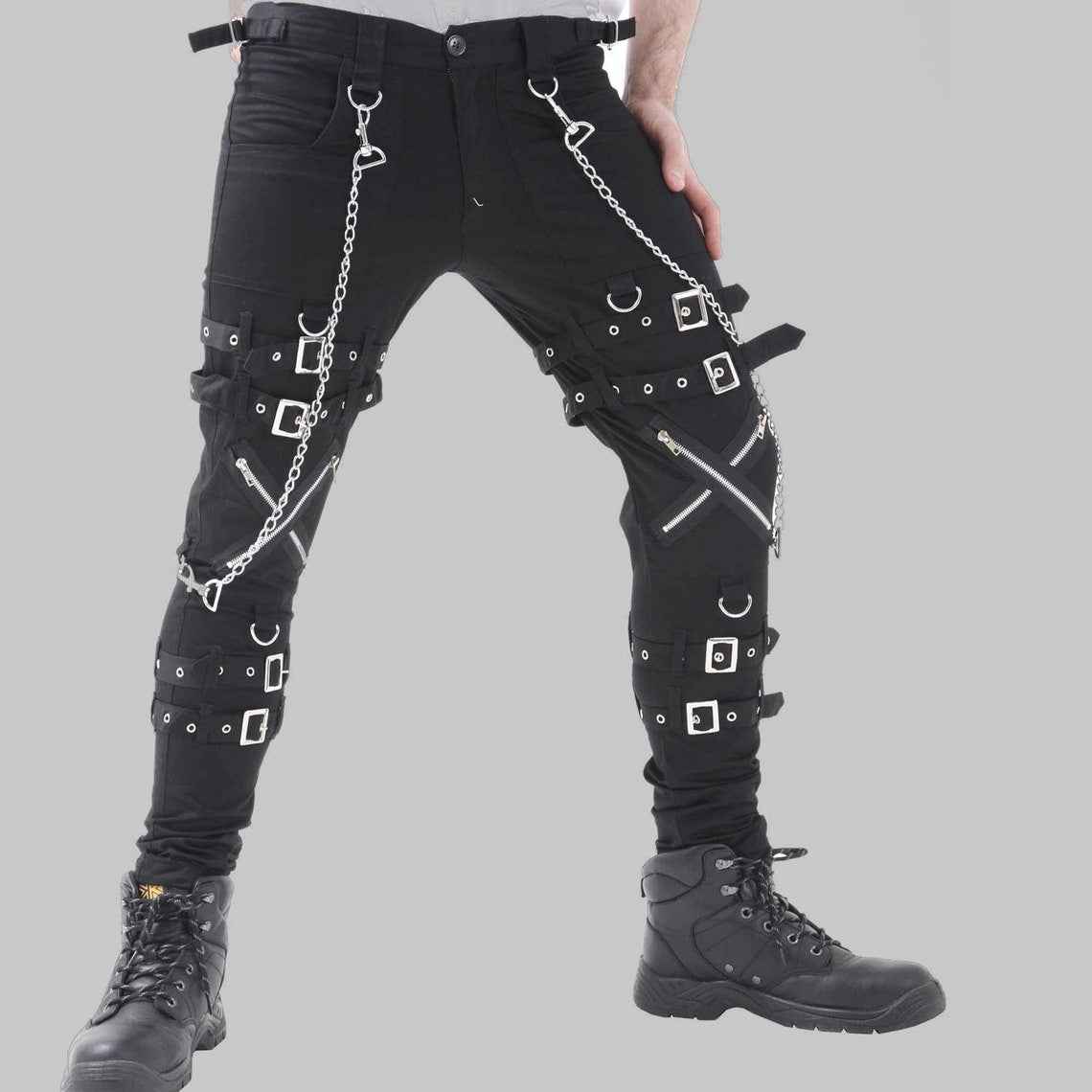 Goth Pant Dead Threads Buckles Zips Chains Straps Black Trousers Cyber Punk, bondage trouser